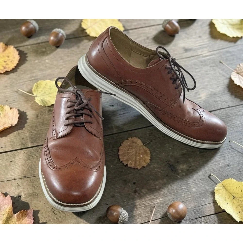 Men's Cole Haan Grand Wingtip Oxford Shoes Sz 11M Leather Woodbury/Ivory C26471